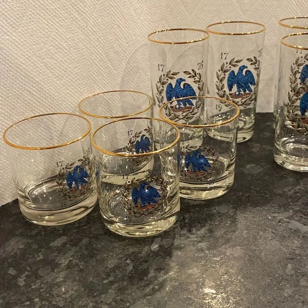 Set Vintage Bicentennial Drinking Glasses Patriotic Eagle Americana Flag